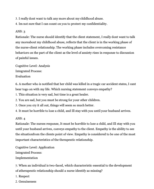 Test Bank Essentials of Psychiatric Mental Health Nursing 8th Edition: Concepts of Care in Evidence by Morgan Townsend