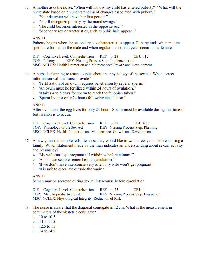 Test Bank Introduction to Maternity and Pediatric Nursing 9th Edition