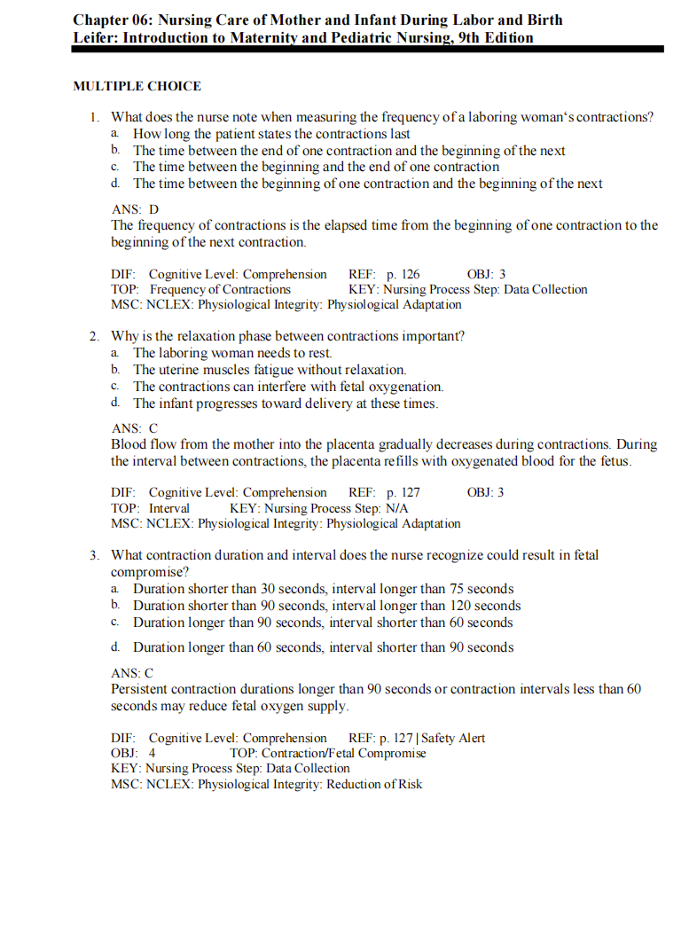 Test Bank Introduction to Maternity and Pediatric Nursing 9th Edition