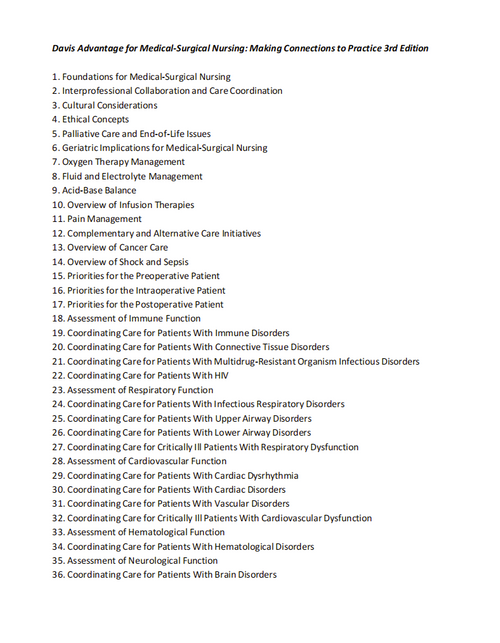 Test Bank Davis Advantage for Medical-Surgical Nursing: Making Connections to Practice 3rd Edition