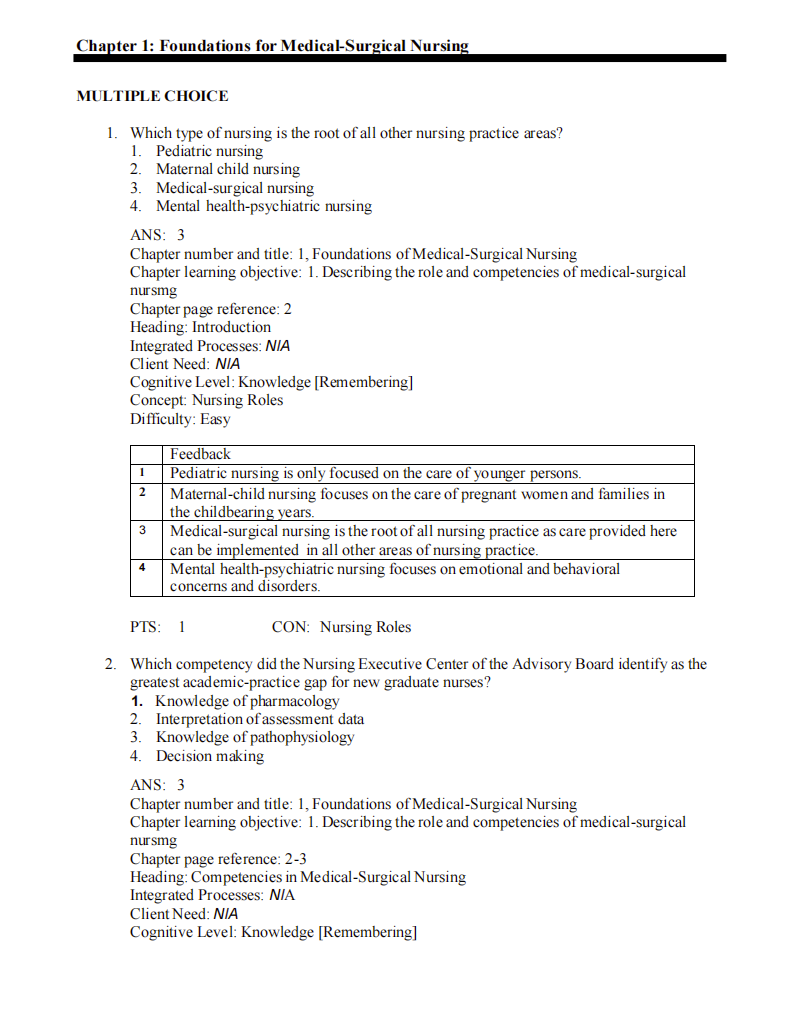 Test Bank Davis Advantage for Medical-Surgical Nursing: Making Connections to Practice 3rd Edition
