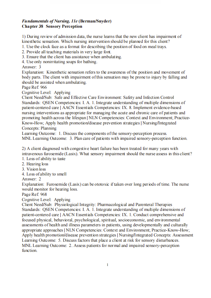 Test Bank Kozier & Erb’s Fundamentals of Nursing 11th Edition