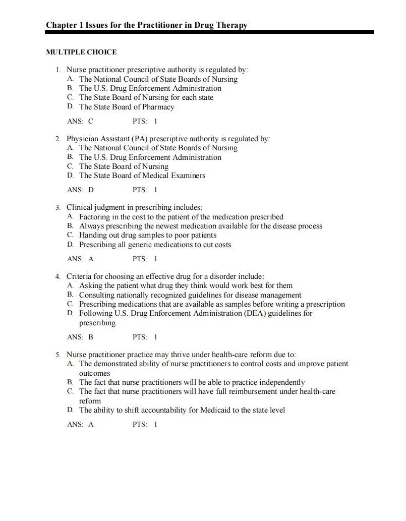 Test Bank Pharmacotherapeutics for Advanced Practice: A Practical Approach 5th Edition