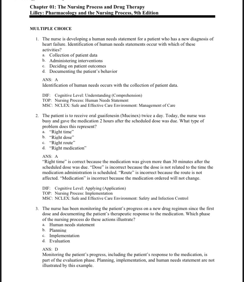 Test Bank Pharmacology and the Nursing Process 9th Edition by Lilley