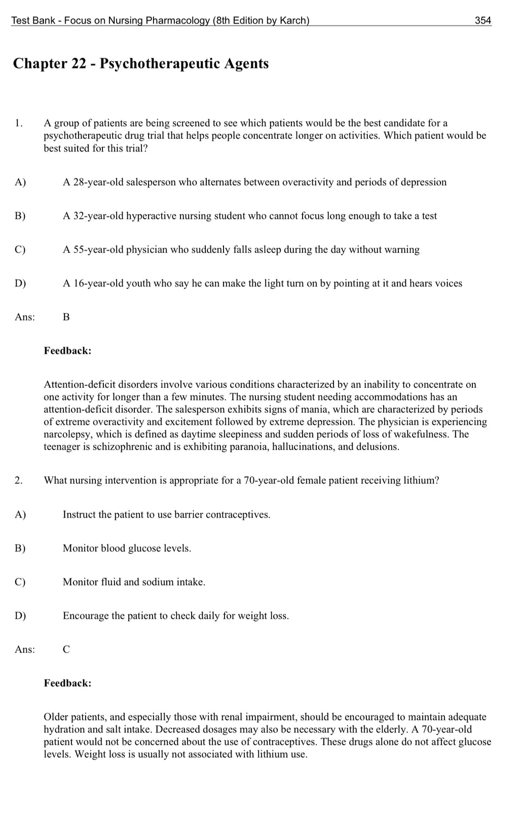 Test Bank Focus on Nursing Pharmacology 8th Edition by Karch