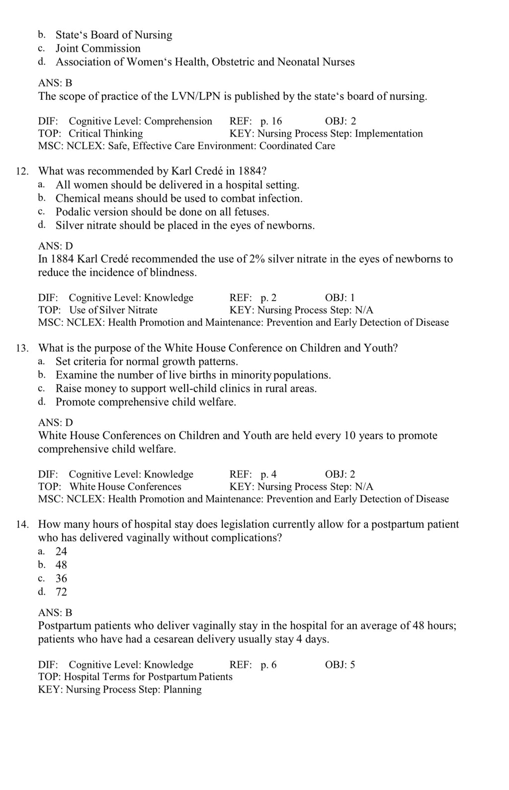 TEST BANK Introduction to Maternity and Pediatric Nursing 9th Edition Leifer