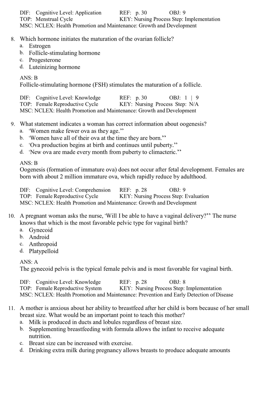 TEST BANK Introduction to Maternity and Pediatric Nursing 9th Edition Leifer