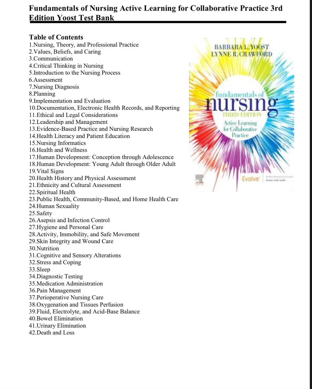 Test bank Fundamentals of Nursing Active Learning for Collaborative Practice 3rd Edition Yoost
