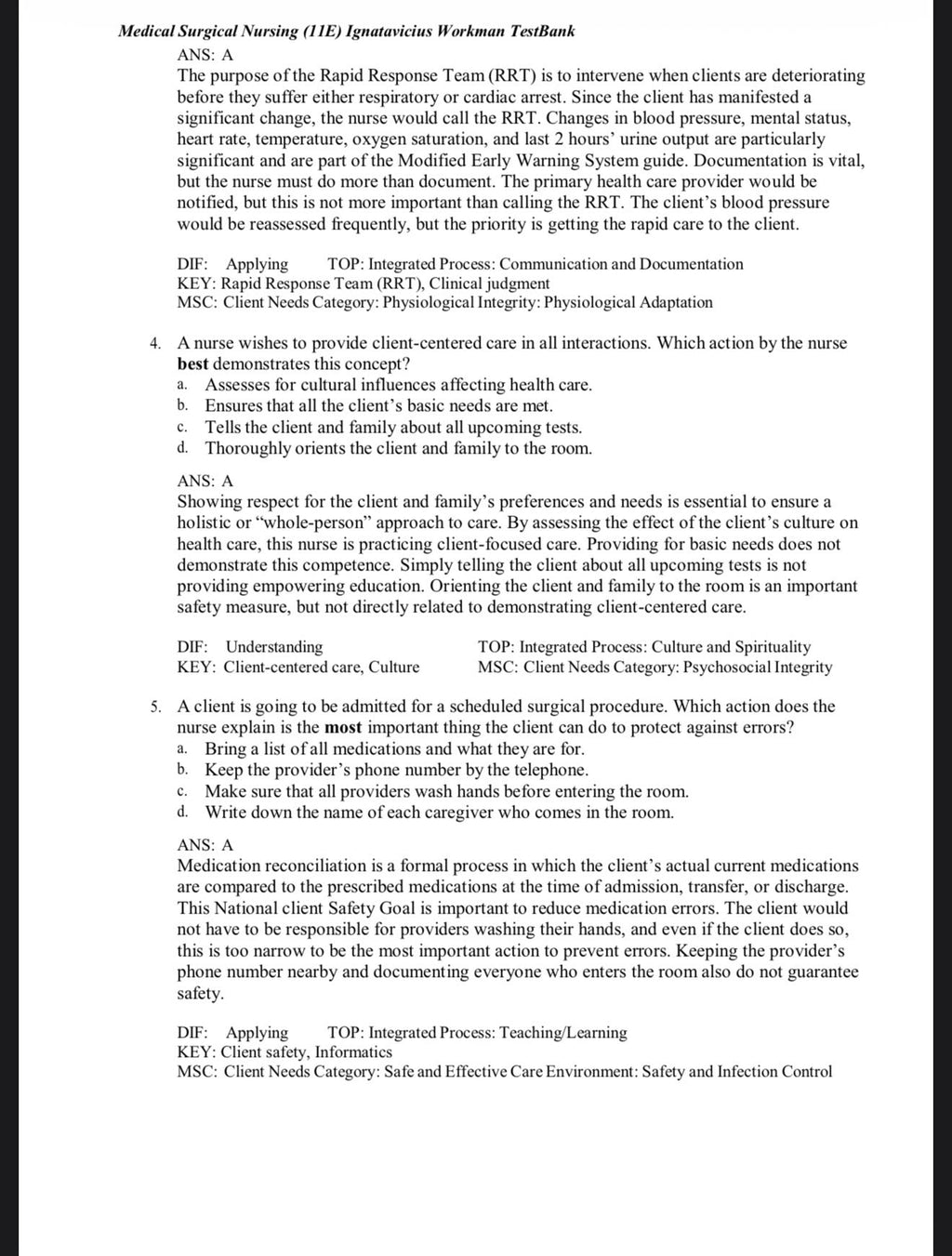 Test bank MEDICAL SURGICAL NURSING:CONCEPTS FOR CLINICAL JUDGEMENT AND COLLABORATIVE CARE 11TH EDITION IGNATAVICIUS