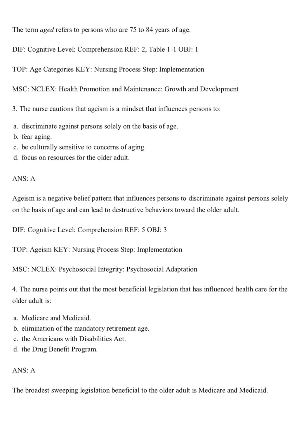 TEST BANK Gerontological Nursing 10th Edition Eliopoulos