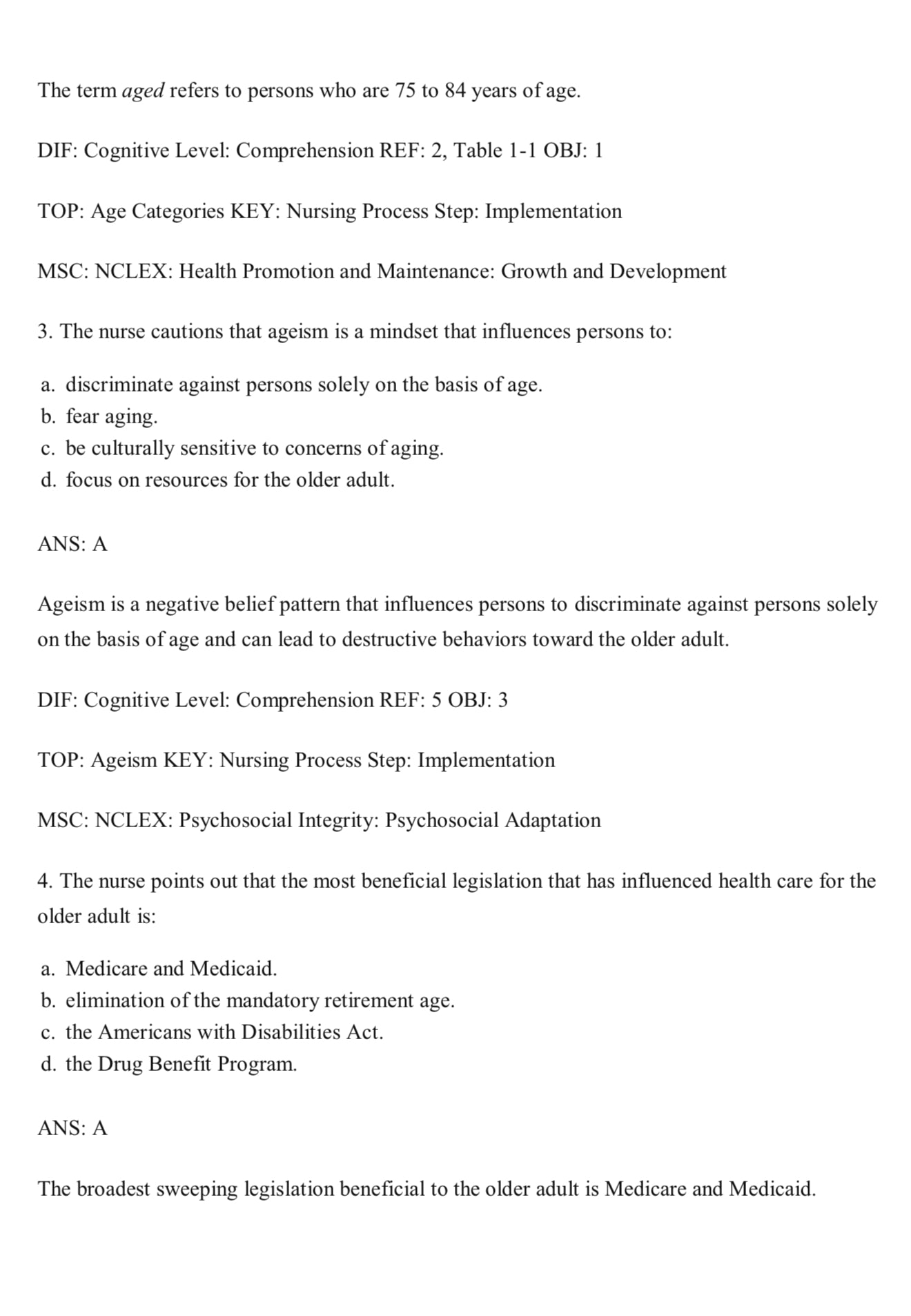 TEST BANK Gerontological Nursing 10th Edition Eliopoulos