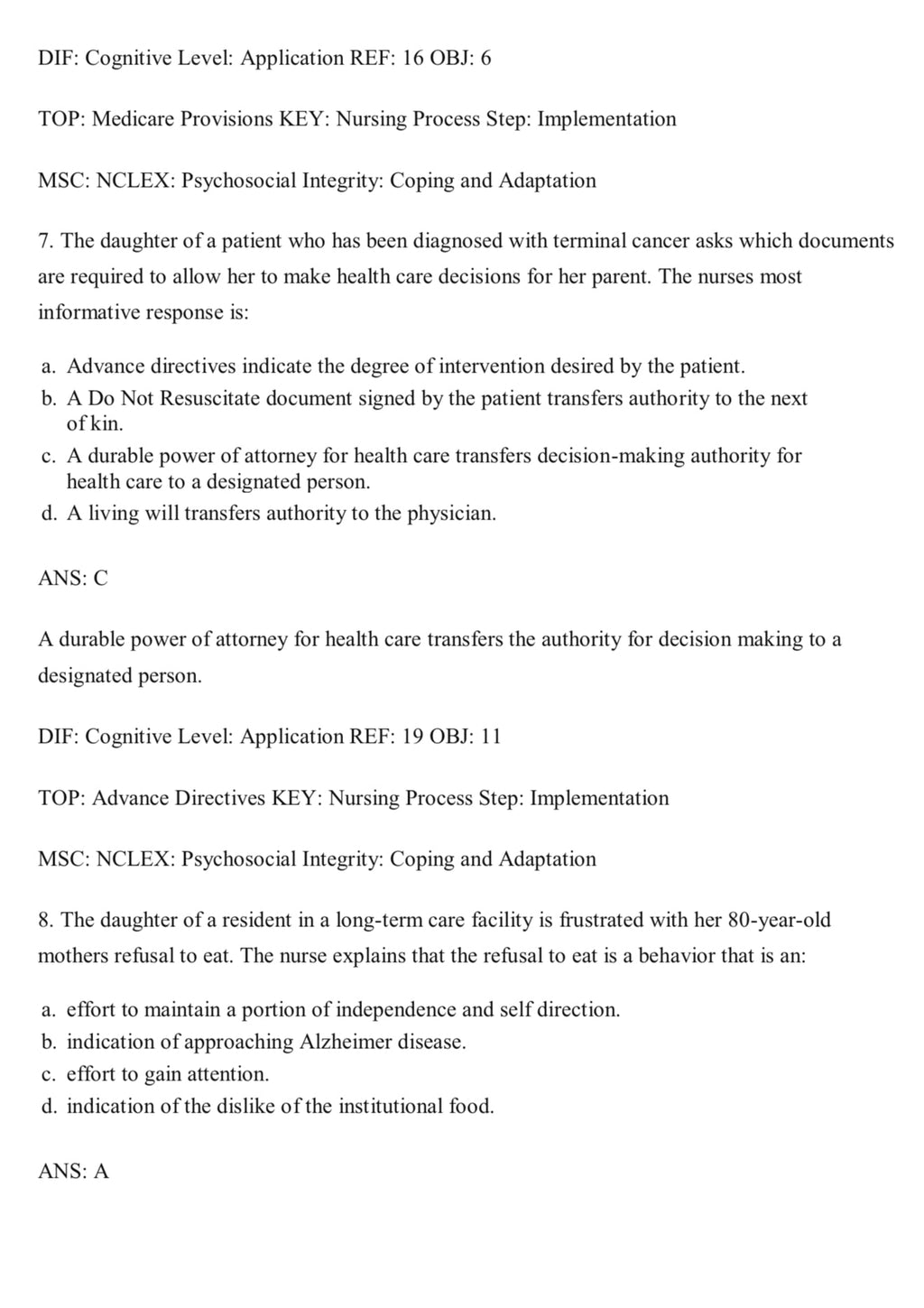 TEST BANK Gerontological Nursing 10th Edition Eliopoulos