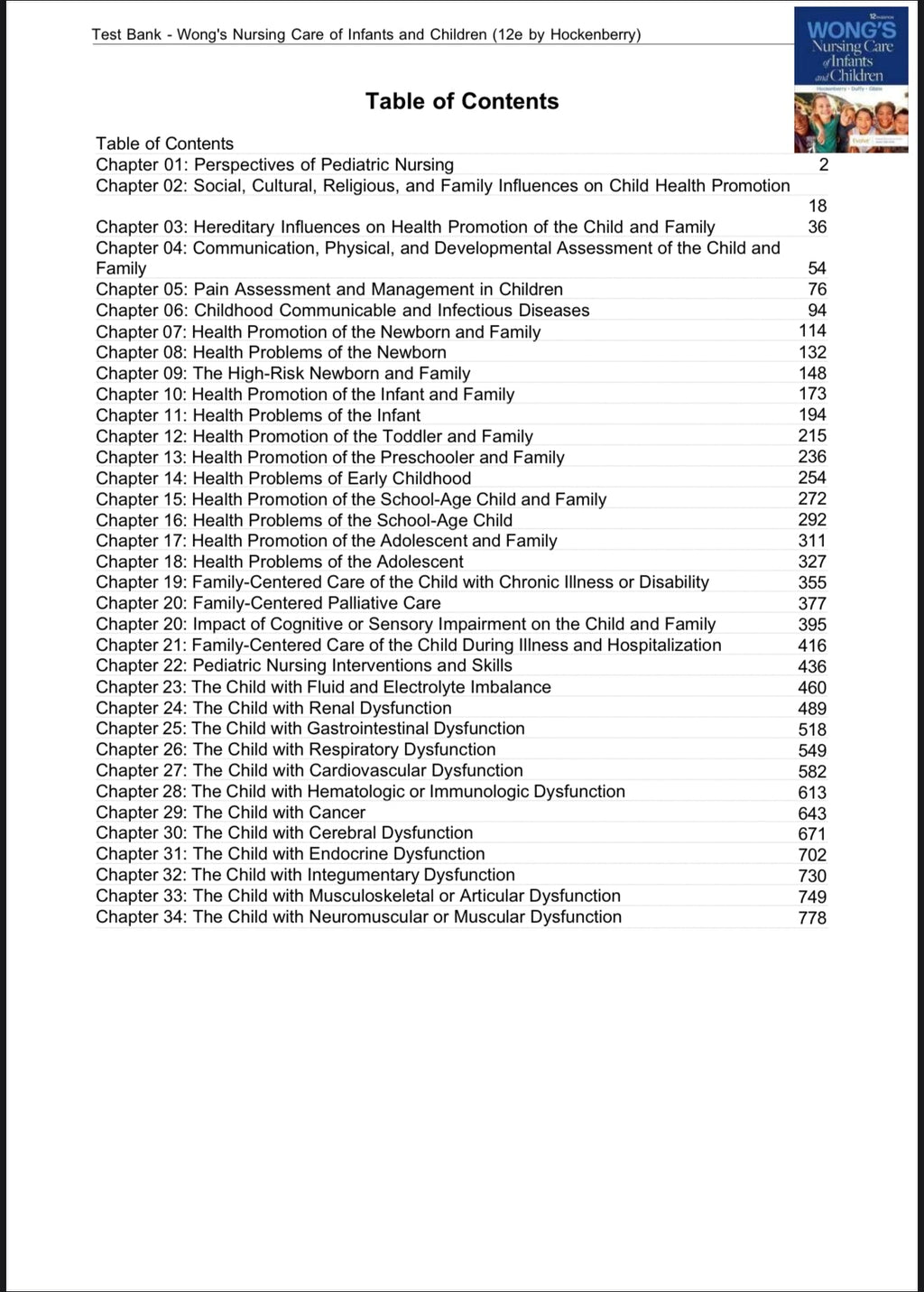 Test Bank for Wong’s Nursing Care of Infants and Children, 12th Edition by Marilyn J. Hockenberry, Elizabeth A. Duffy, and Karen Gibbs