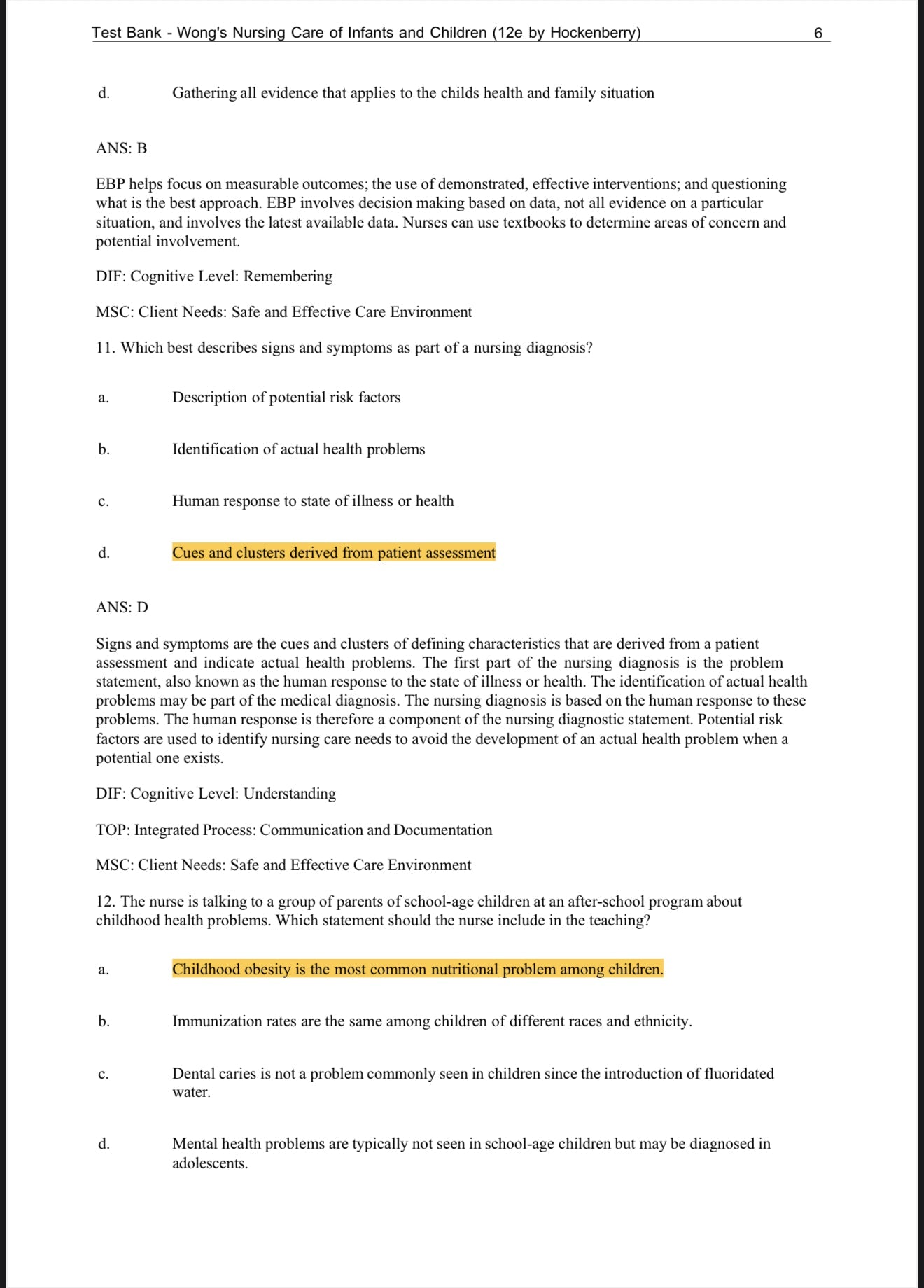 Test Bank for Wong’s Nursing Care of Infants and Children, 12th Edition by Marilyn J. Hockenberry, Elizabeth A. Duffy, and Karen Gibbs