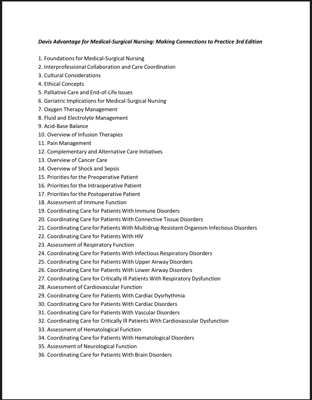 Test Bank Davis Advantage for Medical-Surgical Nursing: Making Connections to Practice, 3rd Edition by Janice J. Hoffman and Nancy J. Sullivan