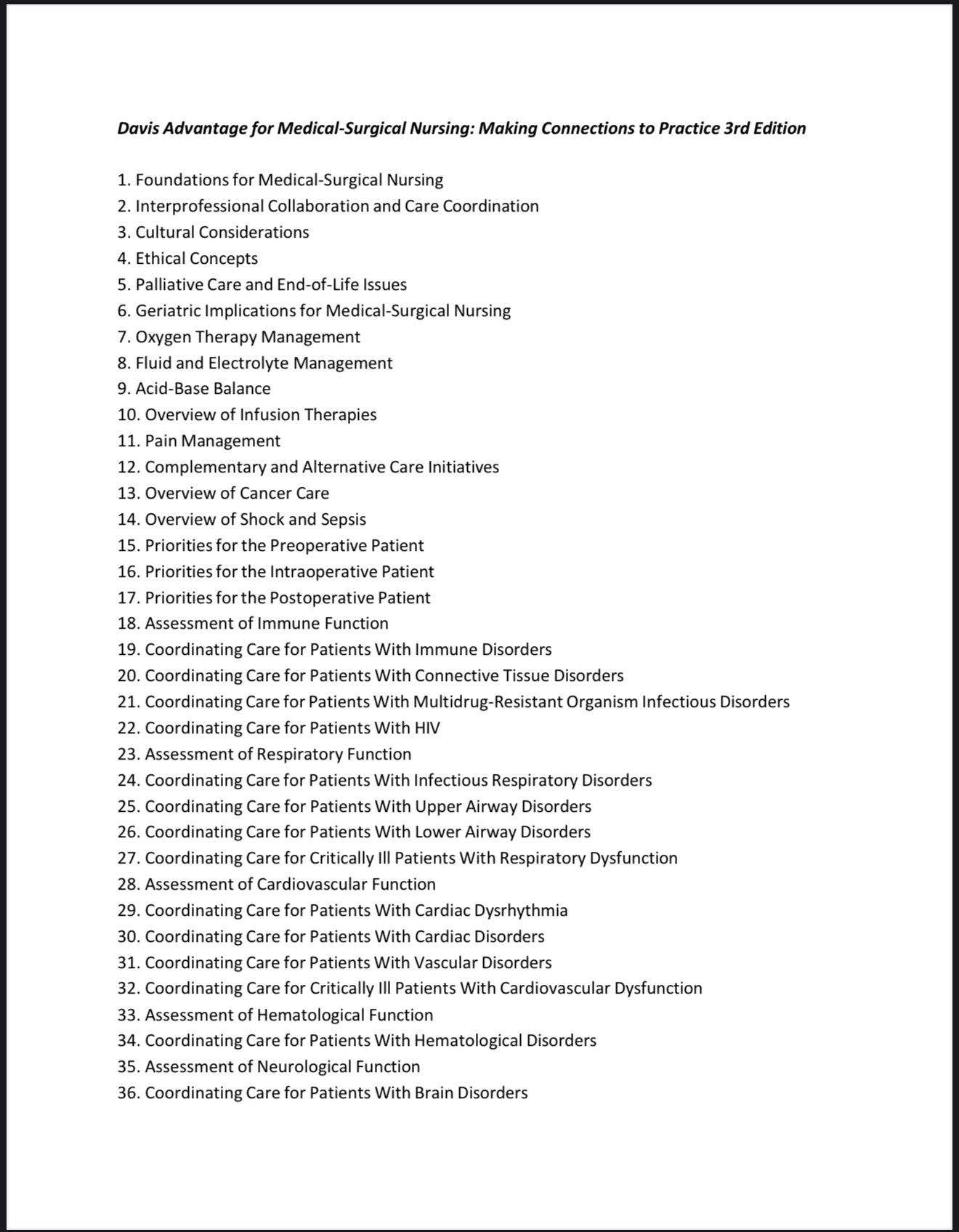 Test Bank Davis Advantage for Medical-Surgical Nursing: Making Connections to Practice, 3rd Edition by Janice J. Hoffman and Nancy J. Sullivan