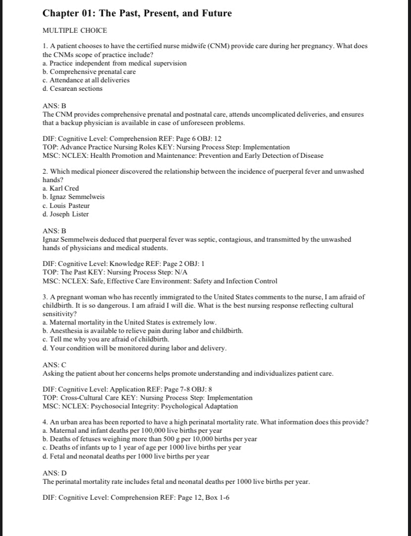 Test Bank Introduction to Maternity and Pediatric Nursing 7th Edition by Leifer